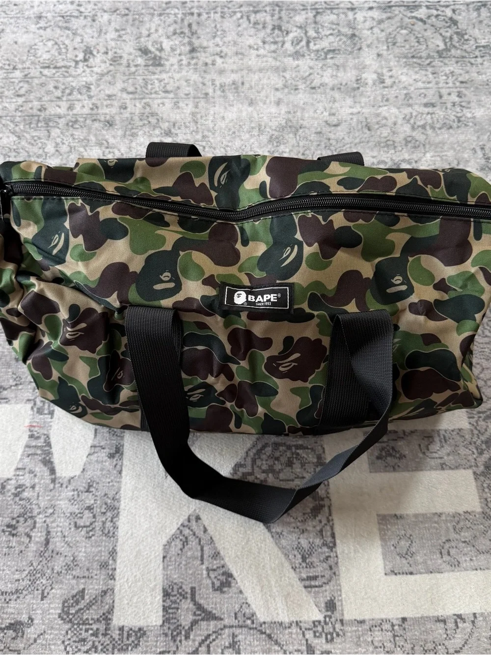 Bape Green Camo Duffel with Black Straps